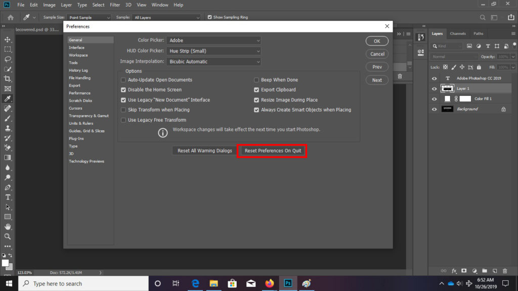 reset preferences