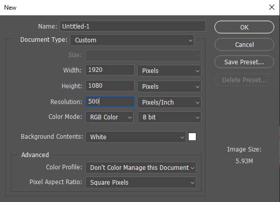buat lembar kerja baru untuk efek broken mirror di photoshop
