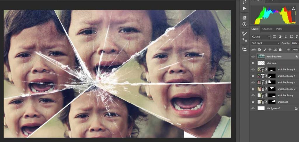 selesai membuat efek broken mirror pada photoshop